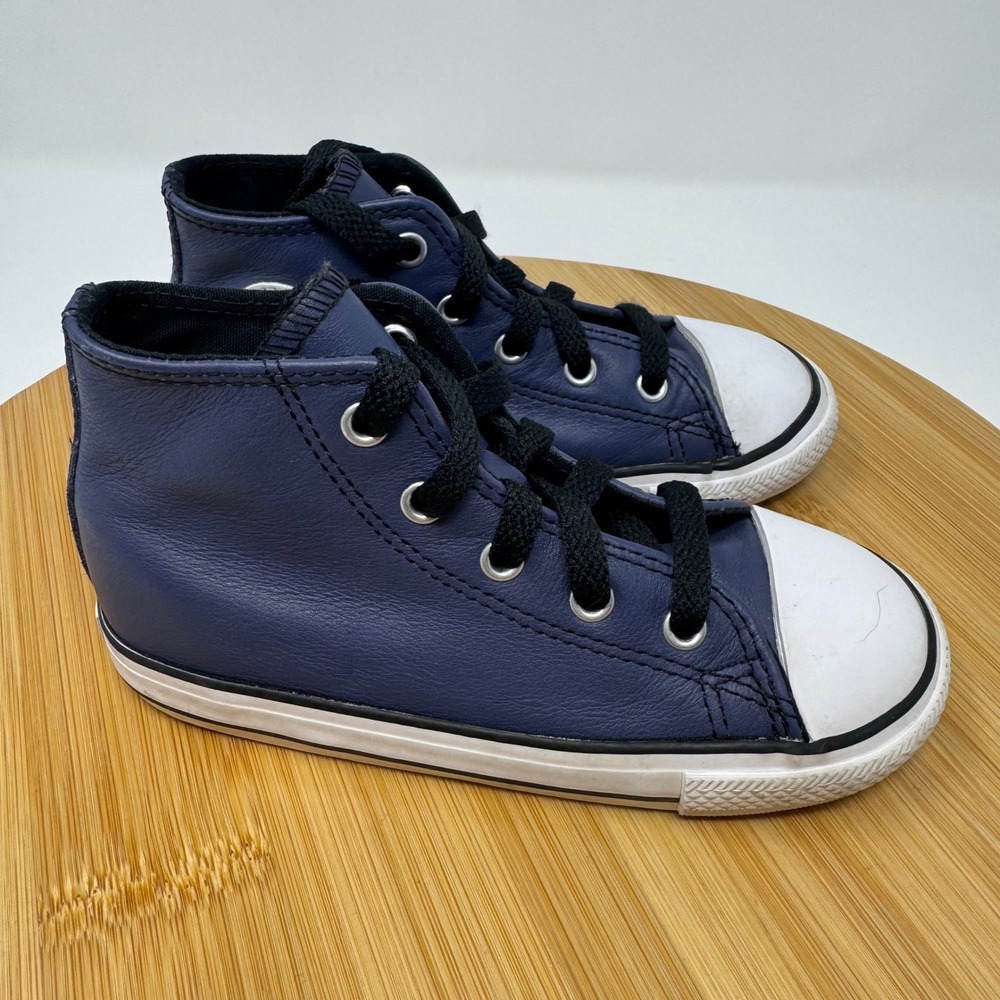 Converse High Top Kids 10 Navy Blue Leather Chuck Taylor A04428C Toddler Sneaker - Picture 5 of 11